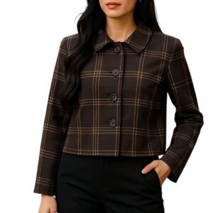 BRIGGS NEW YORK Vintage 90’s Brown Wool Blend Boxy Blazer Plaid Size 10